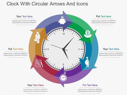 Es clock with circular arrows and icons flat powerpoint design