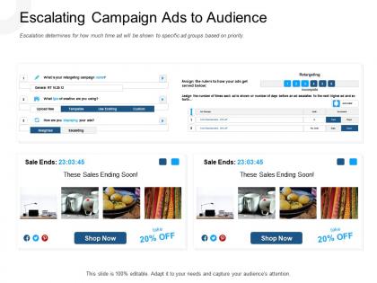 Escalating campaign ads to audience shop now powerpoint presentation pictures