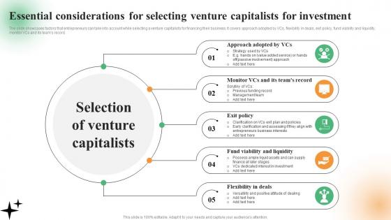 Essential Considerations For Selecting Venture Capitalists For Investment