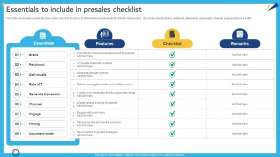 Essentials To Include In Presales Checklist