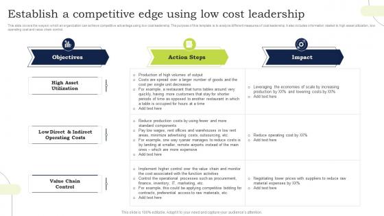 Establish A Competitive Edge Using Low Cost Leadership