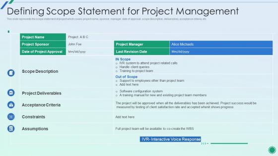 Establishing Plan For Successful Project Management Defining Scope Statement For Project
