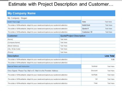 Estimate with project description and customer details