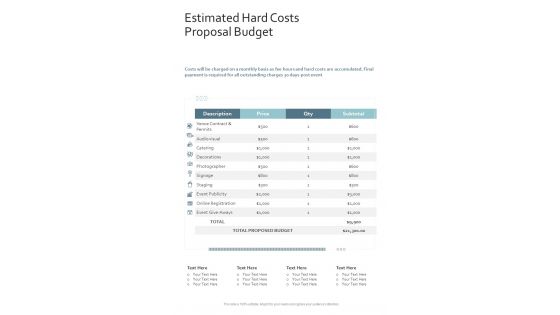 Estimated Hard Costs Proposal Budget One Pager Sample Example Document