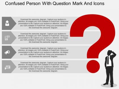 Et confused person with question mark and icons flat powerpoint design