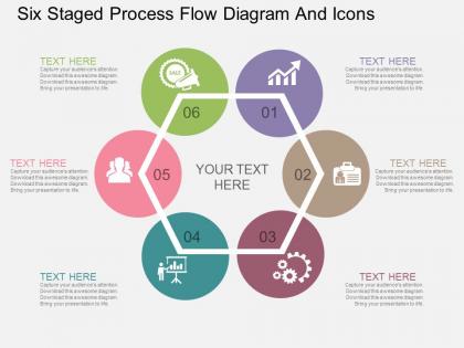 Et six staged process flow diagram and icons flat powerpoint design