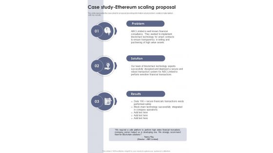 Ethereum Scaling Proposal Case Study One Pager Sample Example Document