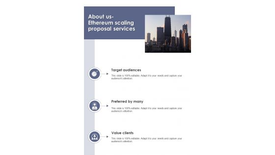 Ethereum Scaling Proposal Services About Us One Pager Sample Example Document