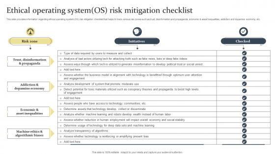 Ethical Operating System Os Risk Mitigation Checklist Ethical Tech Governance Playbook