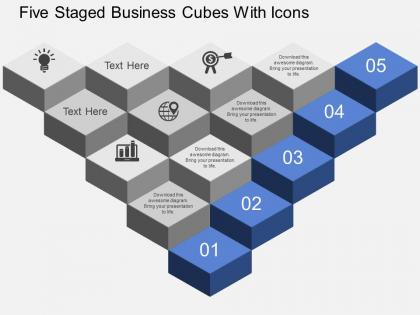 Eu five staged business cubes with icons powerpoint template