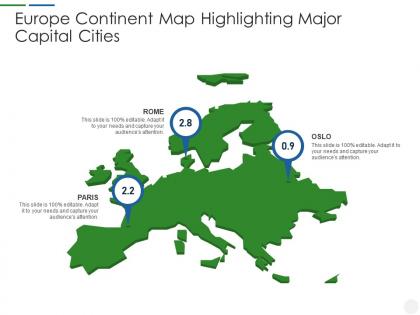 Europe continent map highlighting major capital cities