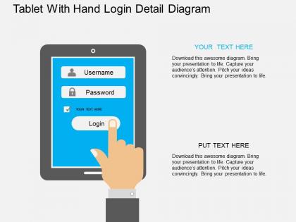 Ev tablet with hand login detail diagram flat powerpoint design
