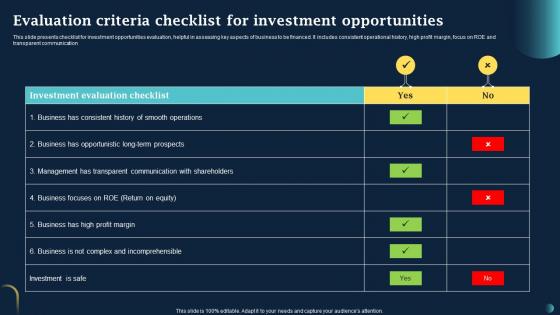 Evaluation Criteria Checklist For Investment Opportunities
