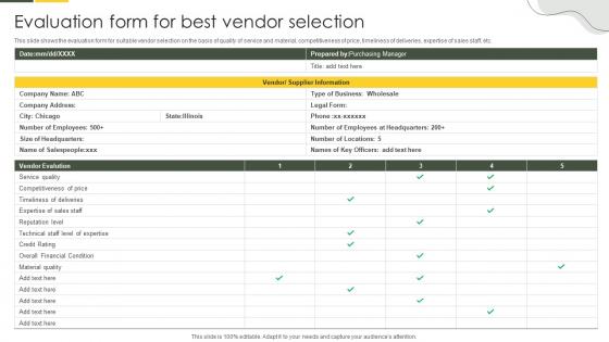 Evaluation Form For Best Vendor Selection Approaches To Merchandise Planning