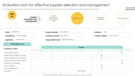 Evaluation Form For Effective Supplier Selection Procurement Management And Improvement Strategies PM SS