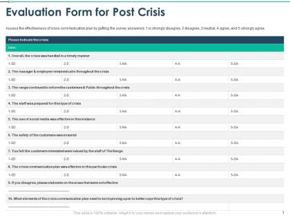 Evaluation form for post crisis particular crisis ppt professional