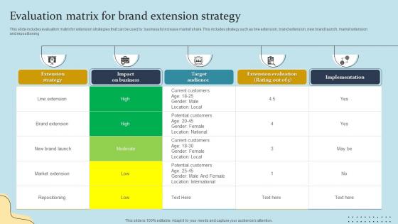 Evaluation Matrix For Brand Extension Strategy
