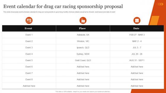 Event Calendar For Drag Car Racing Sponsorship Proposal Ppt Powerpoint Presentation Pictures Maker