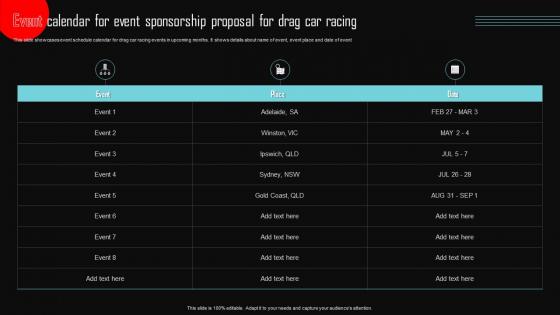 Event Calendar For Event Sponsorship Proposal For Drag Car Racing