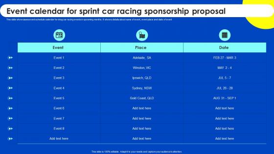 Event Calendar For Sprint Car Racing Sponsorship Proposal Ppt Slides Format