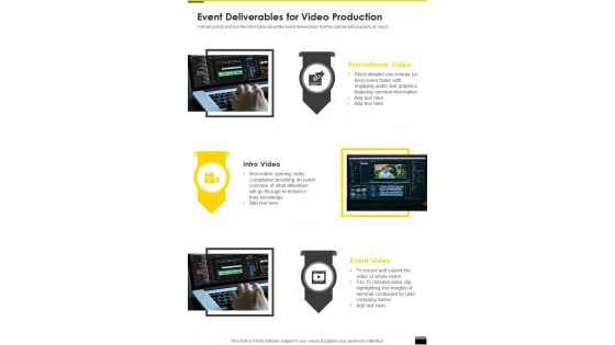 Event Deliverables For Video Production One Pager Sample Example Document