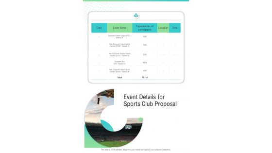 Event Details For Sports Club Proposal One Pager Sample Example Document