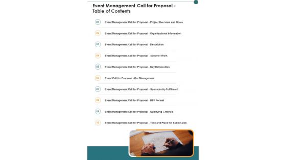 Event Management Call For Proposal Table Of Contents