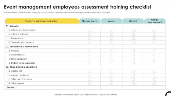 Event Management Employees Assessment Training Checklist