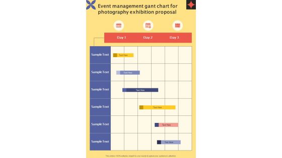 Event Management Gant Chart For Photography Exhibition Proposal One Pager Sample Example Document