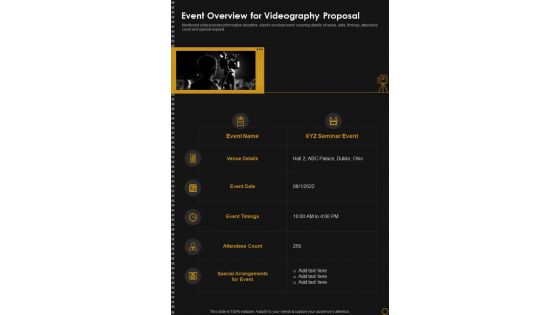 Event Overview For Videography Proposal One Pager Sample Example Document