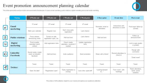 Event Promotion Announcement Planning Calendar