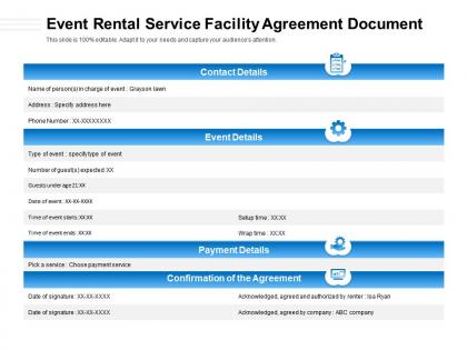 Event rental service facility agreement document