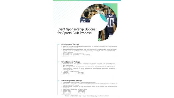 Event Sponsorship Options For Sports Club Proposal One Pager Sample Example Document