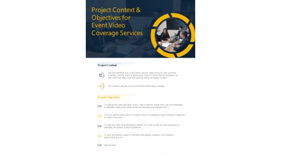 Event Video Coverage Services For Project Context And Objectives One Pager Sample Example Document