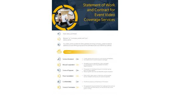 Event Video Coverage Services For Statement Of Work And Contract One Pager Sample Example Document