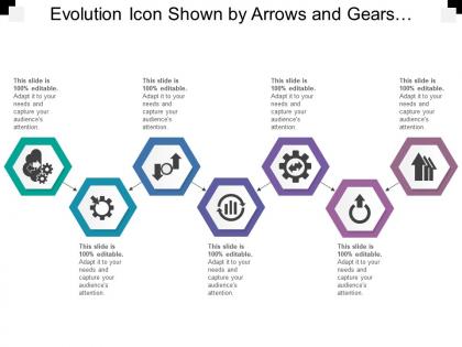 Evolution icon shown by arrows and gears and graph