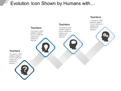 Evolution icon shown by humans with question mark bulb gear