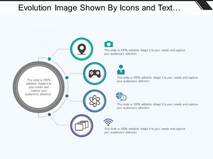 Evolution image shown by icons and text boxes in semicircular form