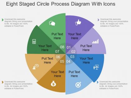 Ex eight staged circle process diagram with icons flat powerpoint design
