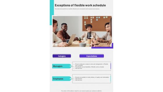 Exceptions Of Flexible Work Schedule One Pager Sample Example Document