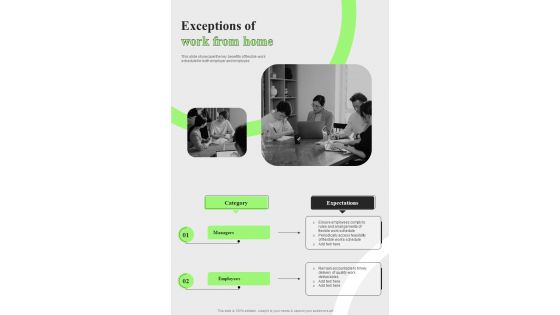 Exceptions Of Work From Home One Pager Sample Example Document