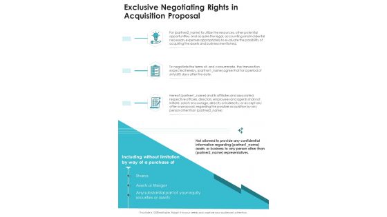 Exclusive Negotiating Rights In Acquisition Proposal One Pager Sample Example Document