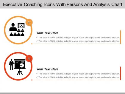 Executive coaching icons with persons and analysis chart