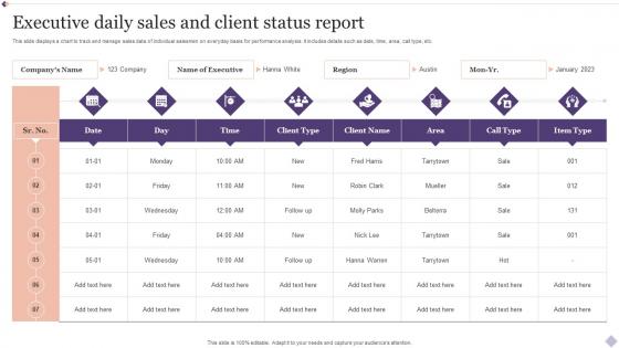 Executive Daily Sales And Client Status Report