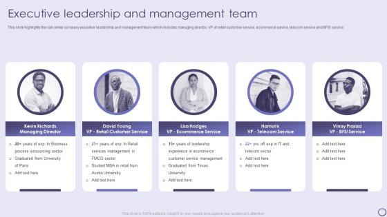 Executive Leadership And Management Team Inbound And Outbound Services Company Profile