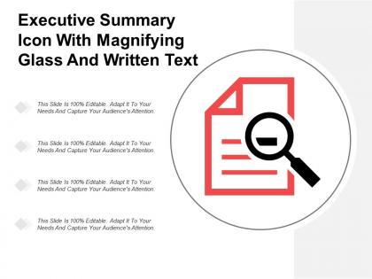 Executive summary icon with magnifying glass and written text