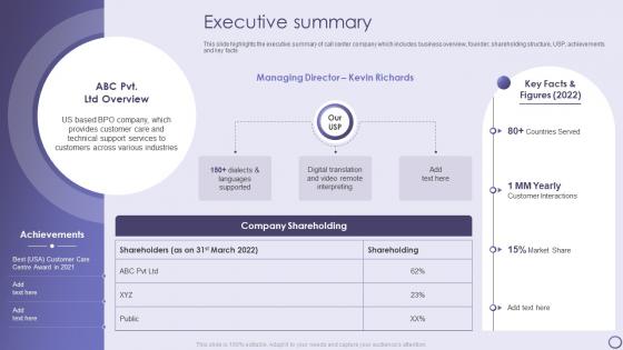 Executive Summary Inbound And Outbound Services Company Profile