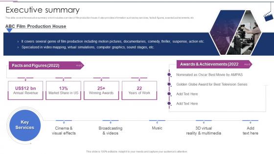 Executive Summary Moviemaking Company Profile Ppt Professional