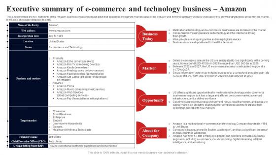 Executive Summary Of E Commerce And Technology Fulfillment Services Business BP SS