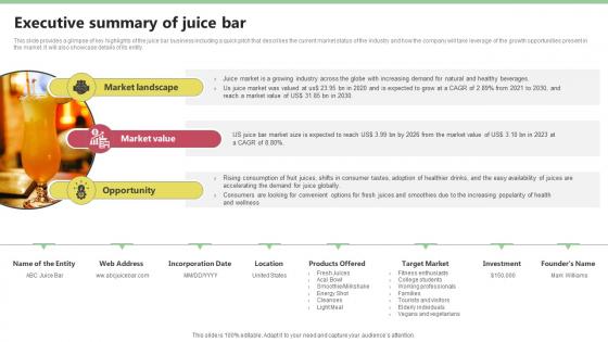 Executive Summary Of Juice Bar Nekter Juice And Shakes Bar Business Plan Sample BP SS